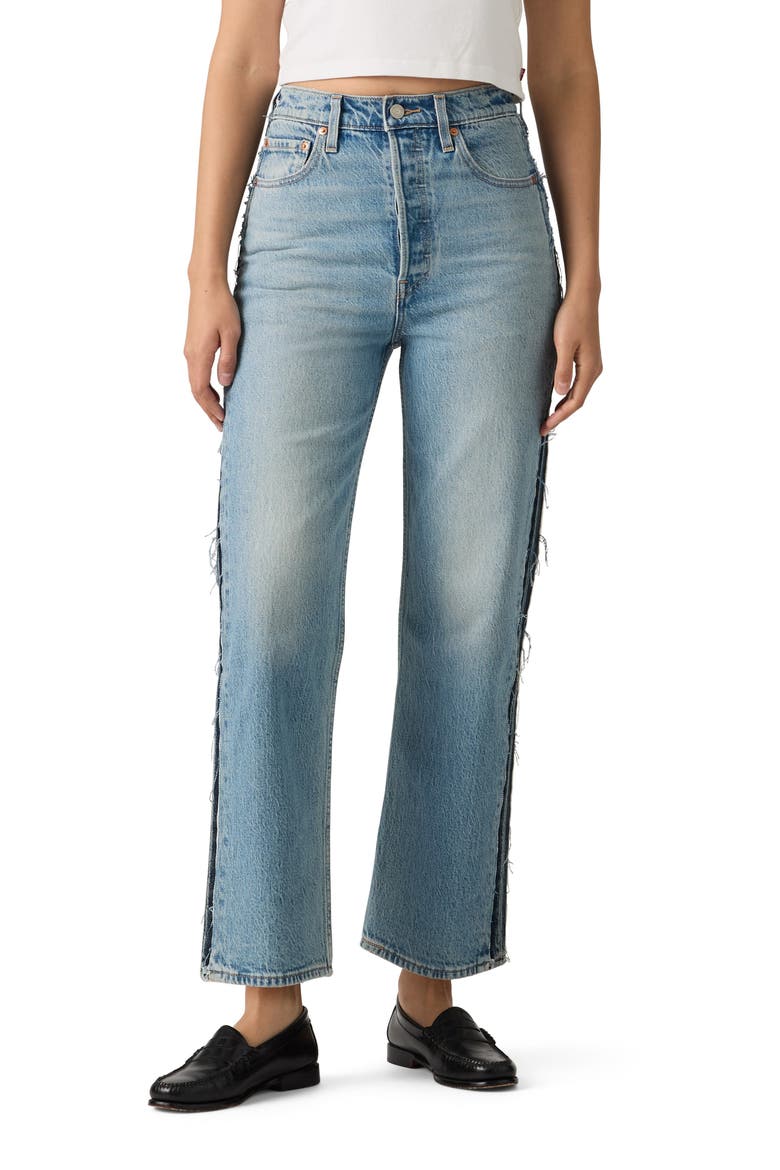 Ribcage Deconstructed High Waist Ankle Straight Leg Jeans, Main, color, UPON REFLECTION RC