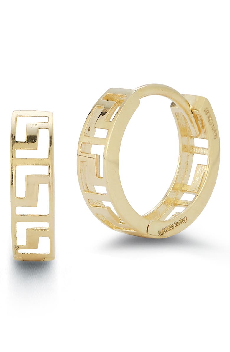 Ember Fine Jewelry 14K Gold Greek Keys Huggie Hoop Earrings, Main, color, Gold