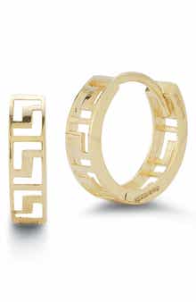 Ember Fine Jewelry 14K Gold Greek Keys Huggie Hoop Earrings