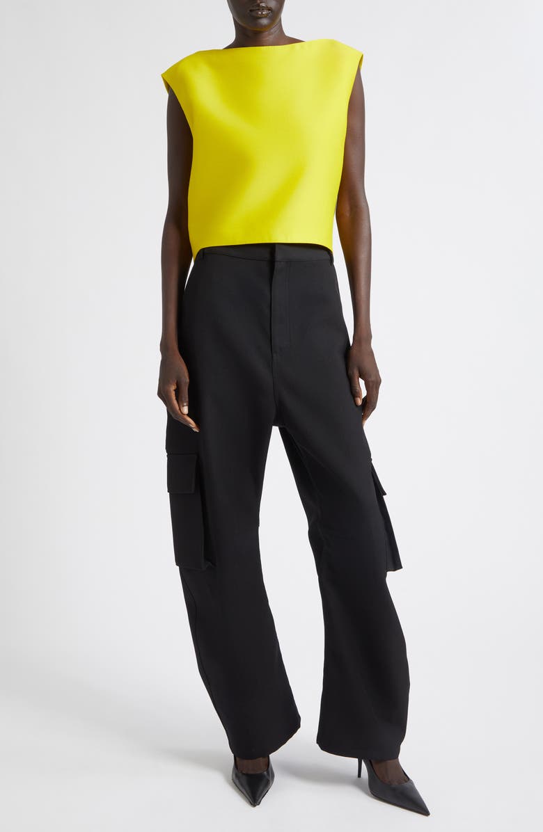 Balenciaga Crop Wool & Silk Drape Back Top, Alternate, color, 7200 Lemon