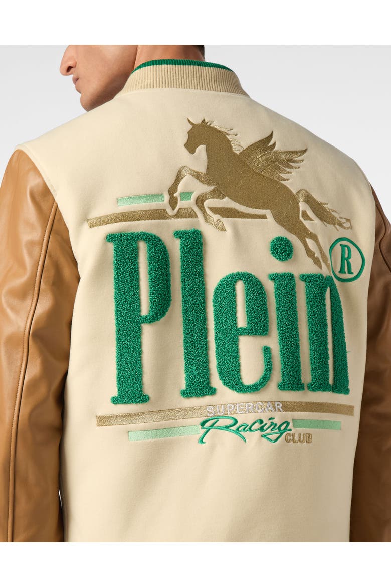 College Bomber Jacket Ls Racing Club Men, Alternate, color, beige