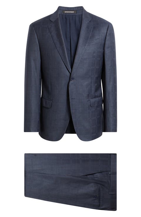 G-Line Navy Windowpane Check Virgin Wool Suit
