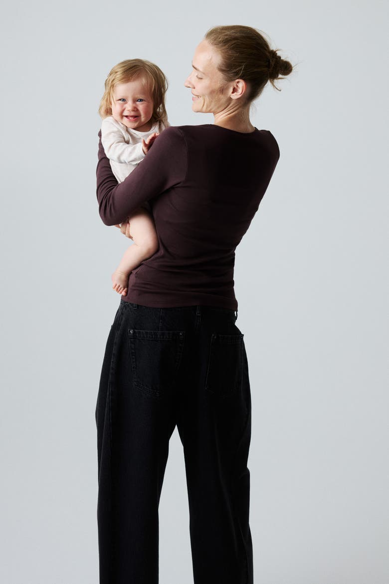 Mama Ribbed Nursing Top, Alternate, color, Dark brown