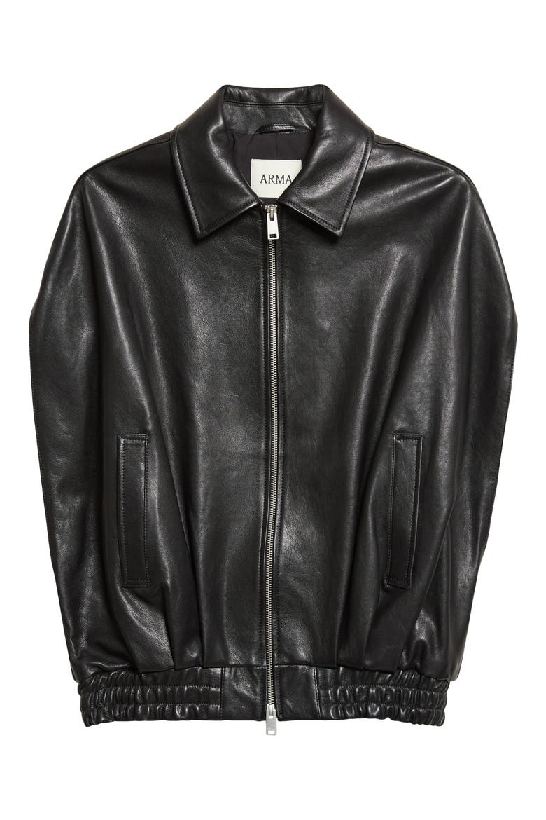 Bina Vegetal Lambskin Leather Cape Jacket, Main, color, BLACK