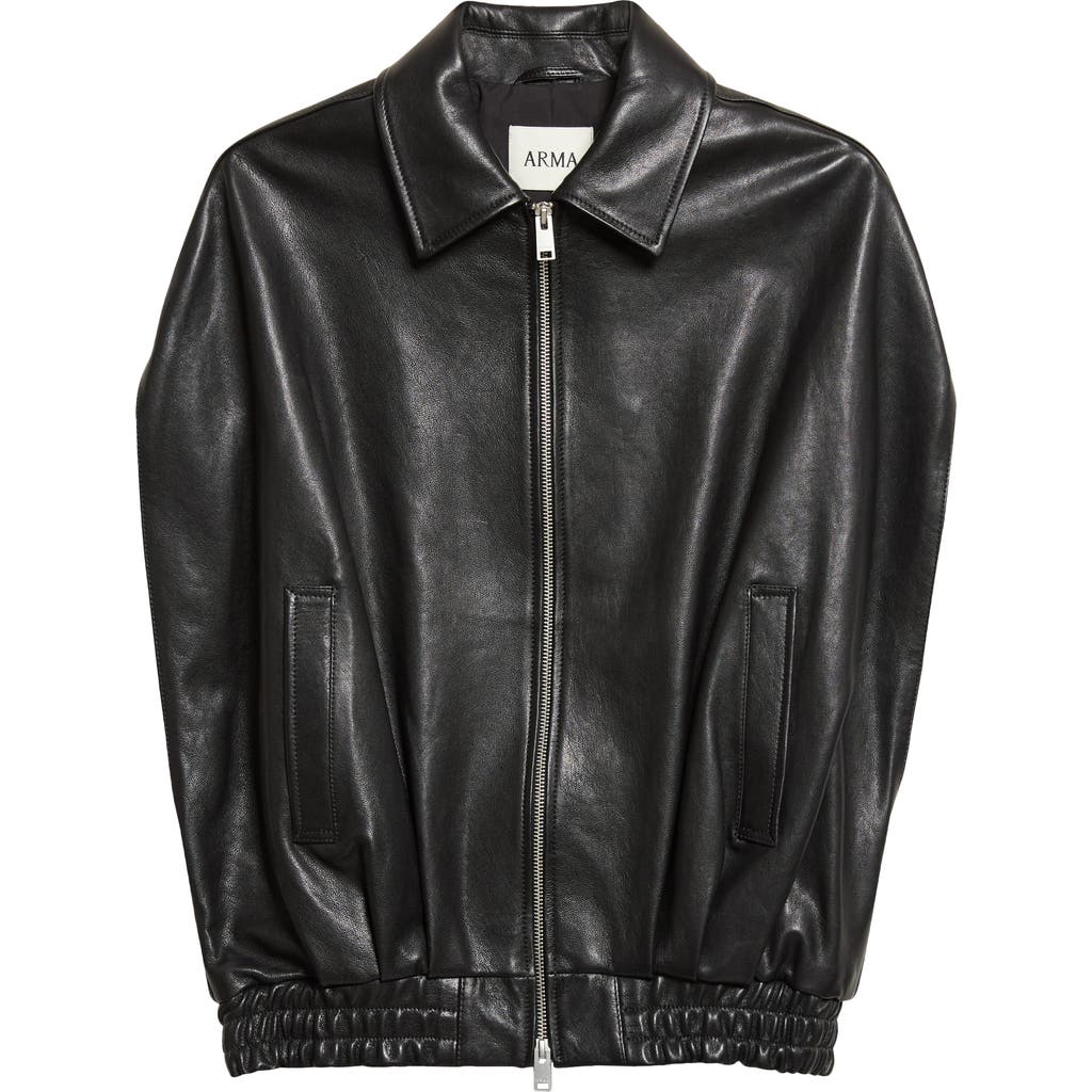 ARMA Bina Vegetal Lambskin Leather Cape Jacket in Black at Nordstrom, Size 38