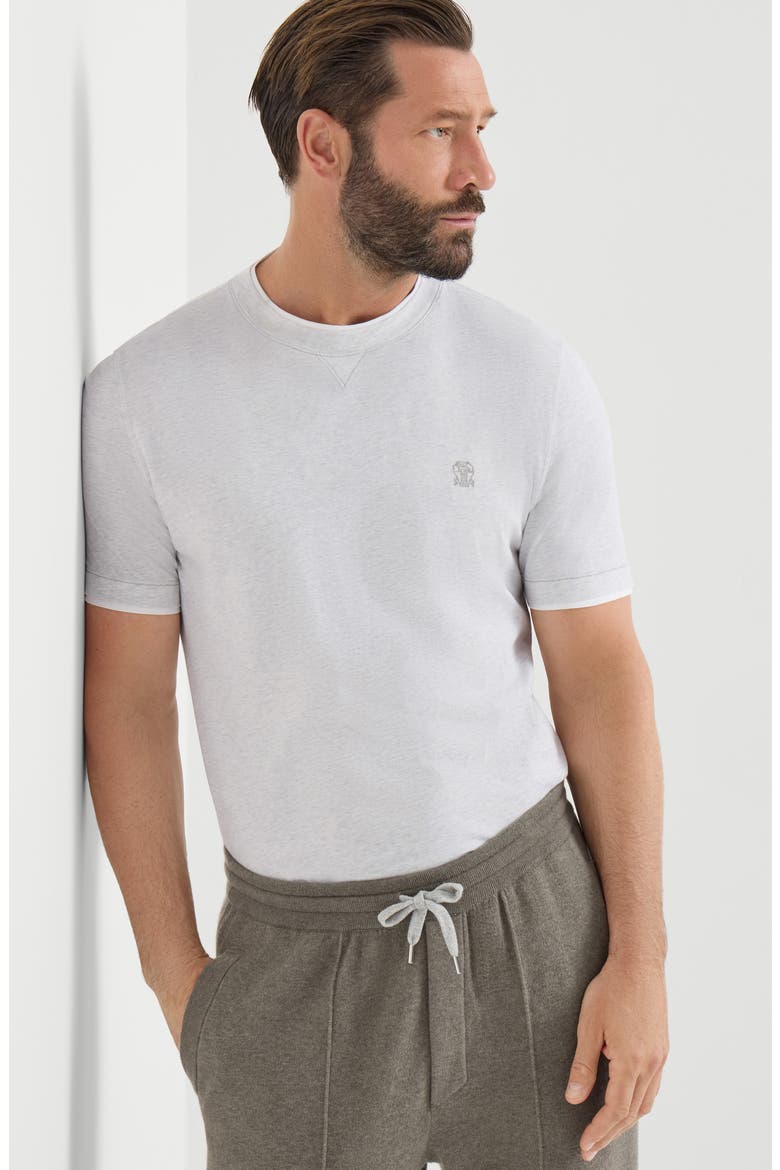 Cotton jersey crew neck T-shirt with logo and faux-layering, Alternate, color, Pearl Grey