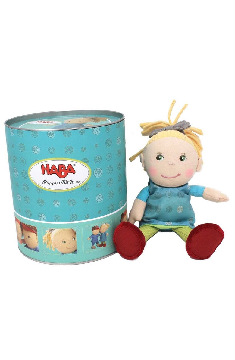 HABA Mirle Soft 8" Plush Doll in Gift Tin, My First Baby Doll for Toddlers 1-3, Perfect Small Plush Toys and Baby Shower Gift, Main, color, Multi