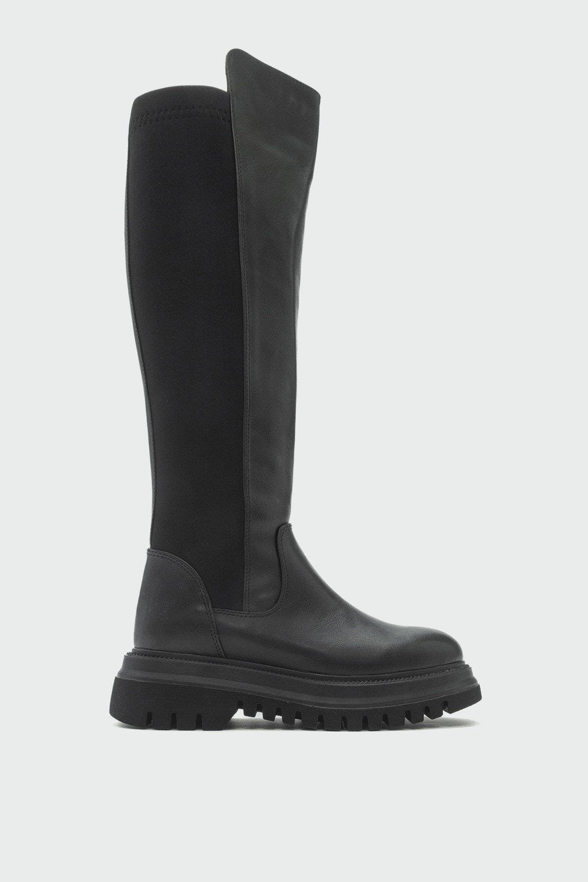 Paul Stretch Knee High Boot, Main, color, Black Stretch Faux Leather