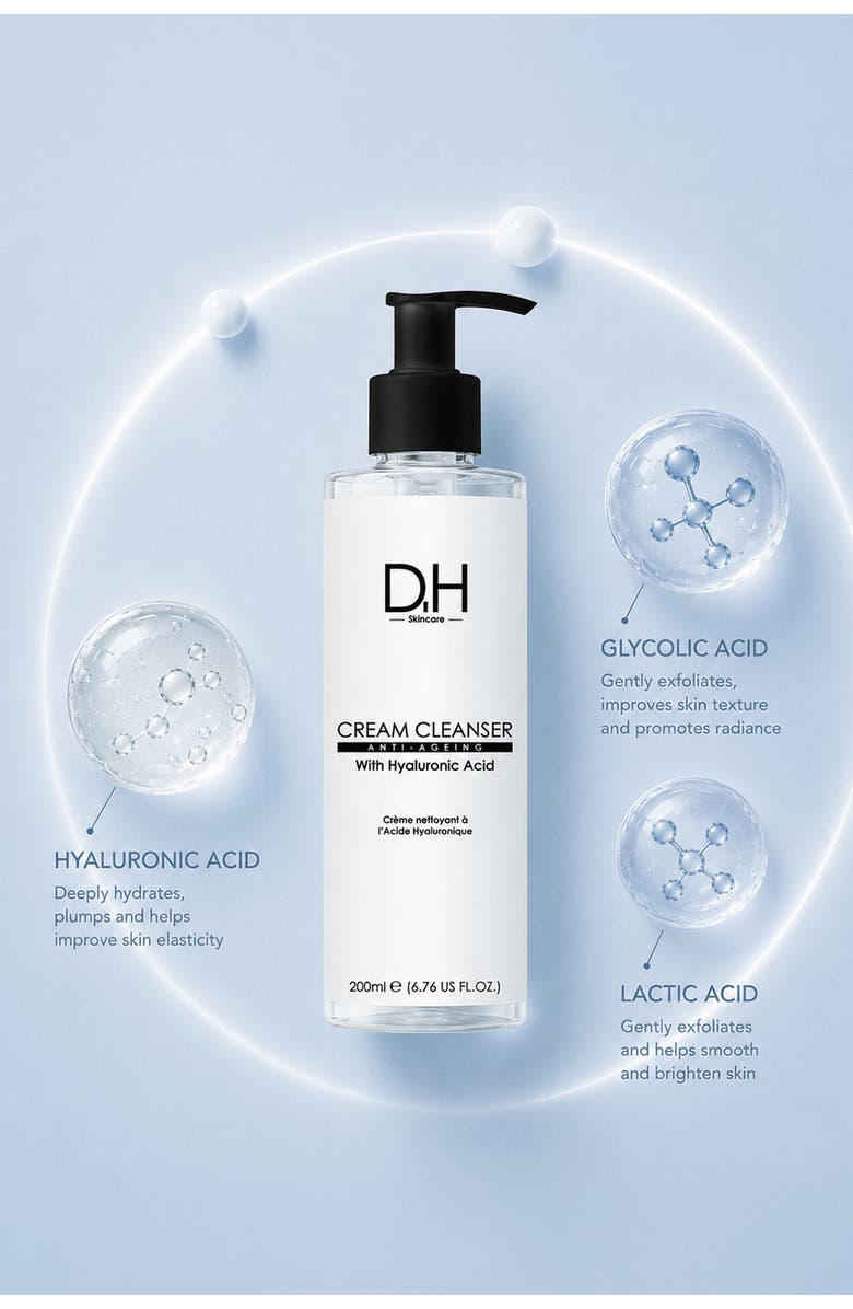 Dr H Cream Cleanser with Hyaluronic Acid 200ml for Dryness, Fine Lines & Wrinkles, Alternate, color, White