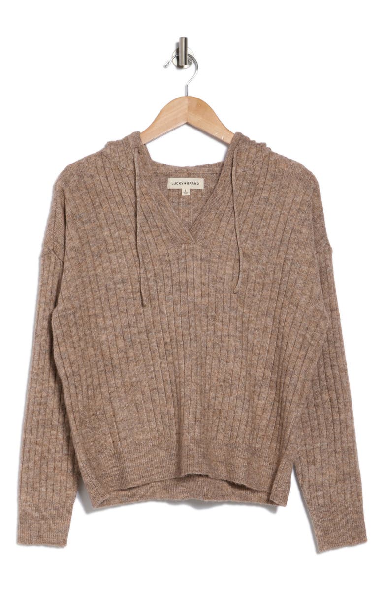 Lucky Brand Hooded Ribbed Sweater, Alternate, color, Deep Taupe