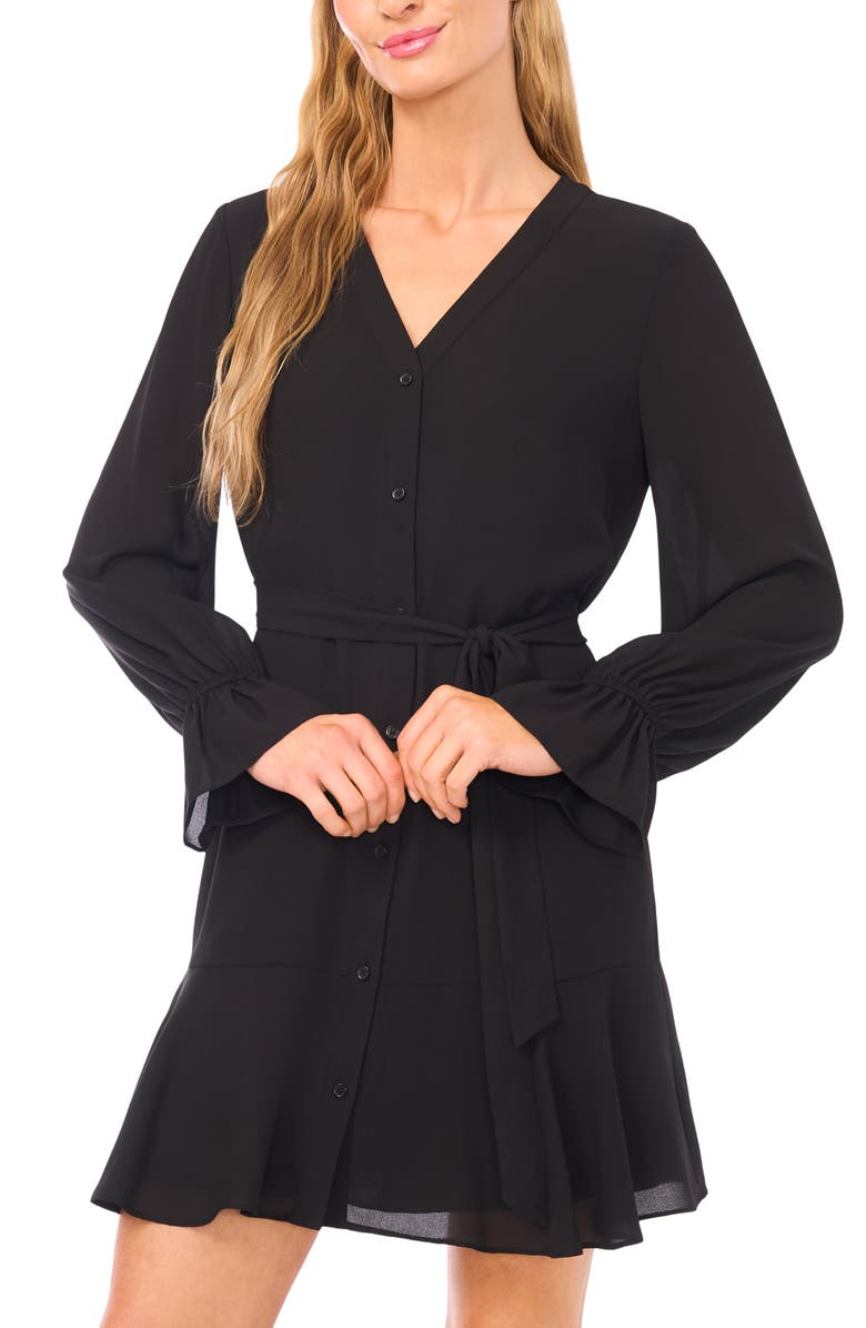 CeCe Long Sleeve Georgette Dress, Alternate, color, Rich Black