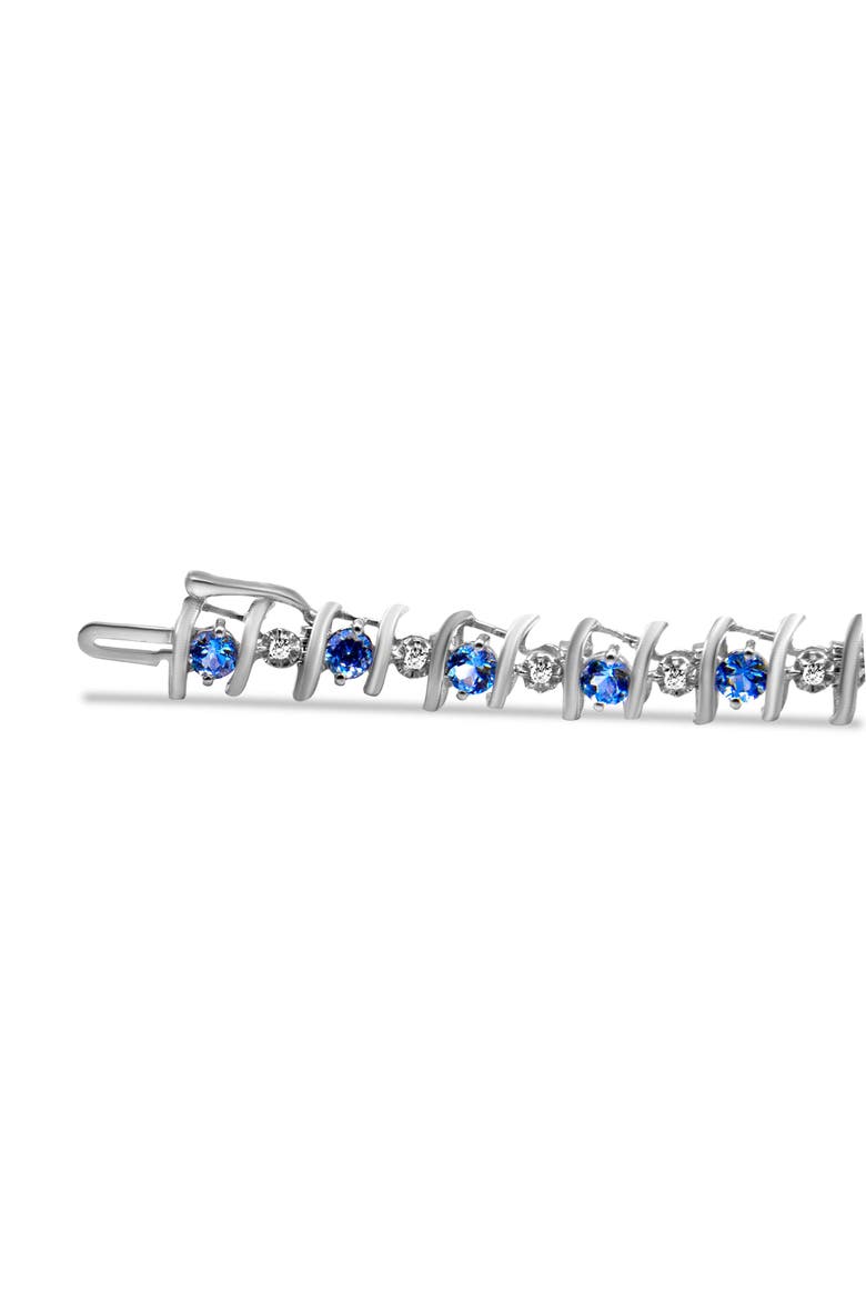 .925 Sterling Silver Lab-Grown Birthstone and 1/6 Cttw Diamond Tennis Bracelet, Alternate, color, Blue Aquamarine