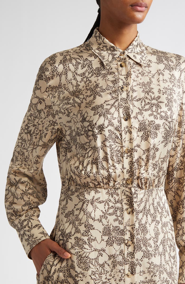 Golden Goose Print Long Sleeve Satin Maxi Shirtdress, Alternate, color, Safari/ Black