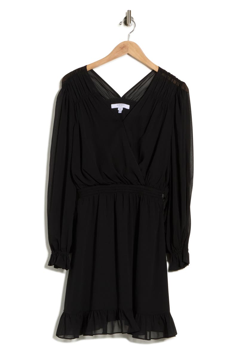 Bow Frill Long Sleeve Dress, Main, color, BLA-BLACK