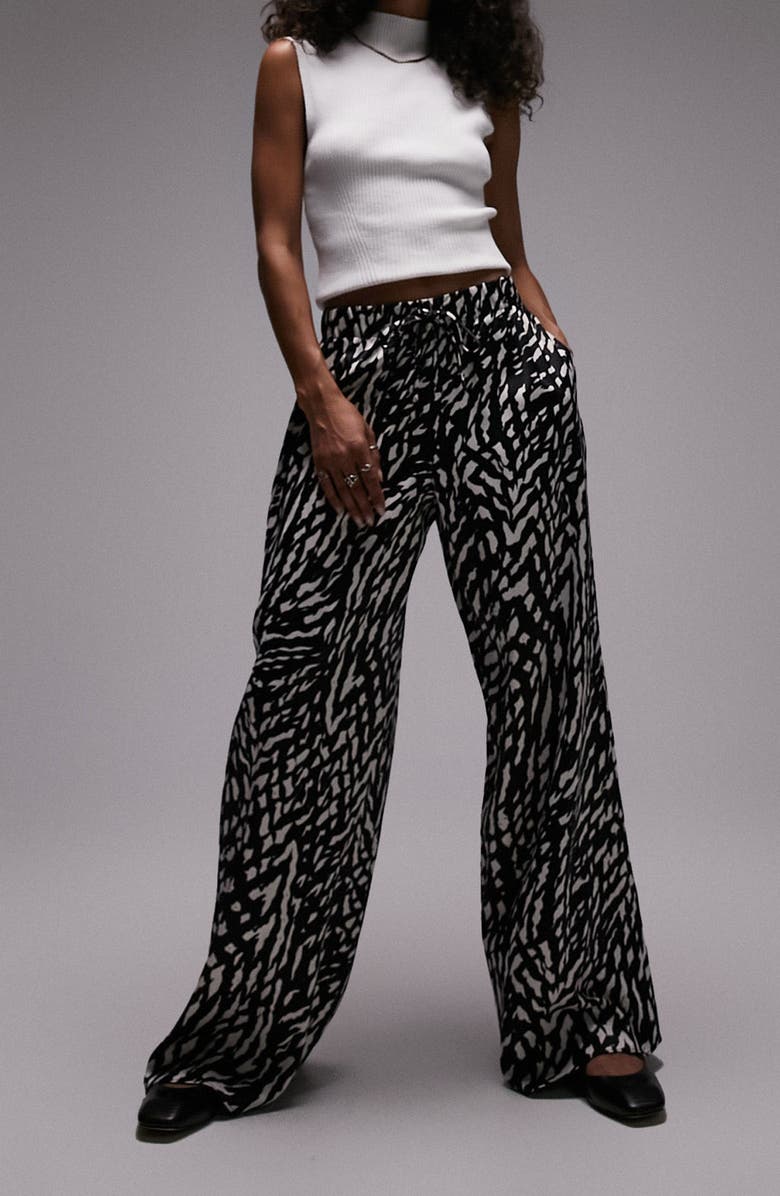 Topshop Satin Wide Leg Drawstring Pants, Main, color,