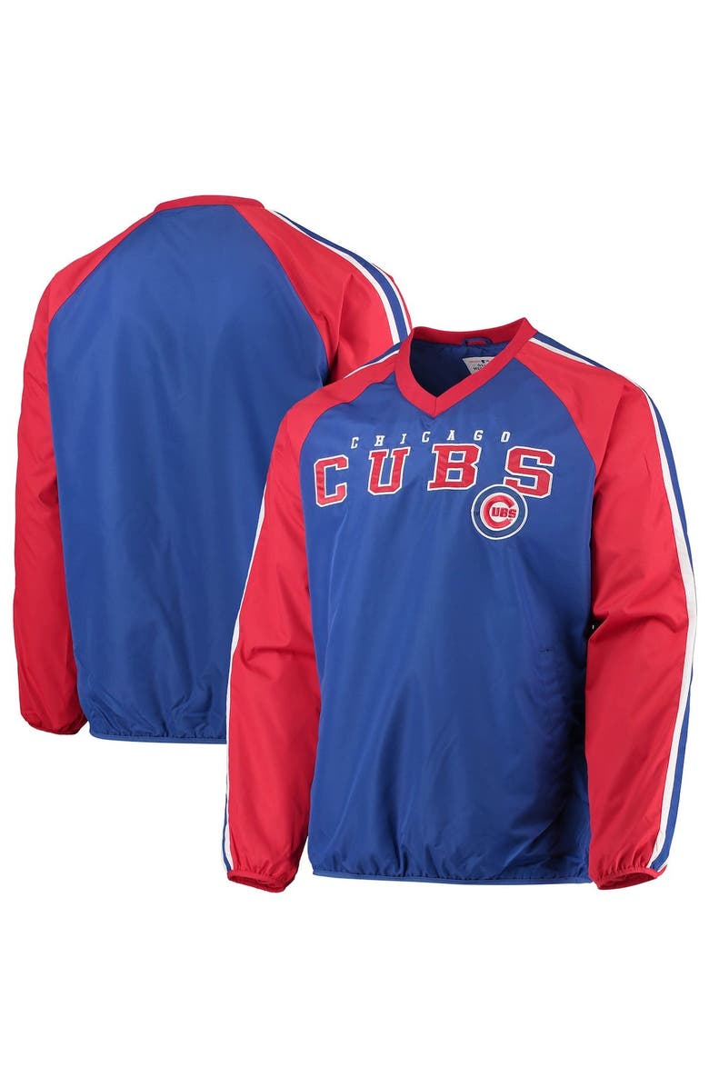 G-III SPORTS BY CARL BANKS Men's G-III Sports by Carl Banks Royal/Red Chicago Cubs Kickoff Raglan V-Neck Pullover Jacket, Main, color,