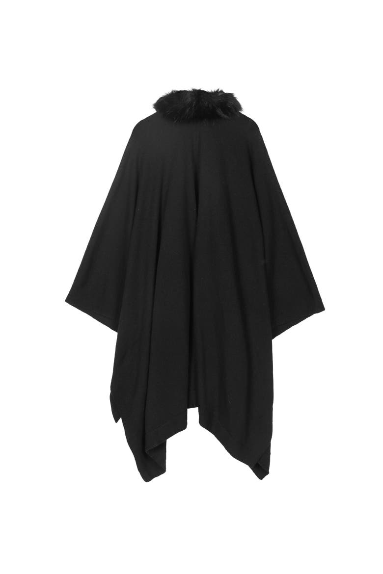 faux toscana trimmed knit ruana, Alternate, color, black