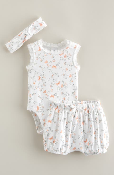 Lace Trim Bodysuit, Shorts & Headband Set (Baby)