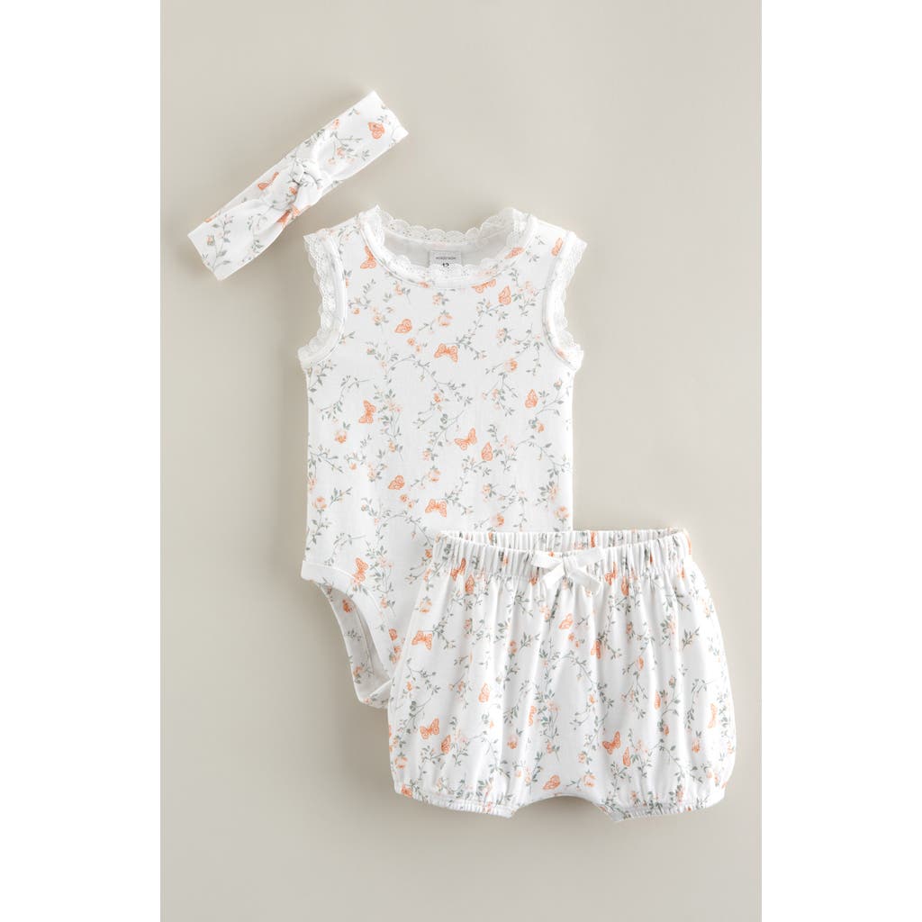 Nordstrom Lace Trim Bodysuit, Shorts & Headband Set In White