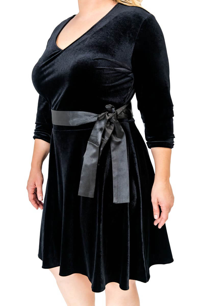 Standards & Practices Millie V-Neck Stretch Velvet Fit & Flare Dress, Alternate, color, 