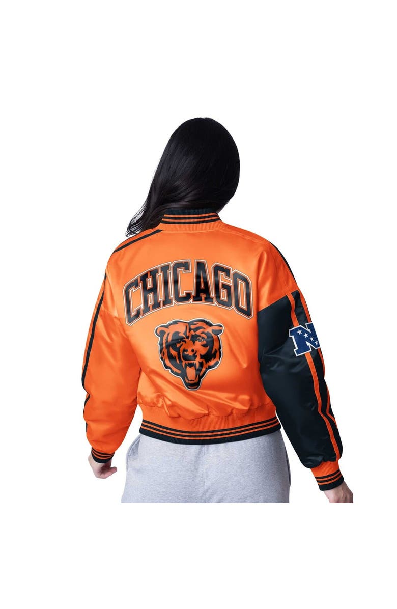 STARTER Women's Starter  Navy/Orange Chicago Bears Zone Blitz Cropped Full-Snap Satin Jacket, Alternate, color, Navy