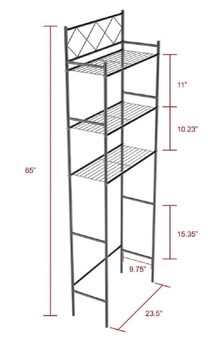 J AND V TEXTILES 3-Shelf Metal Bathroom Organizer, Alternate, color, Black