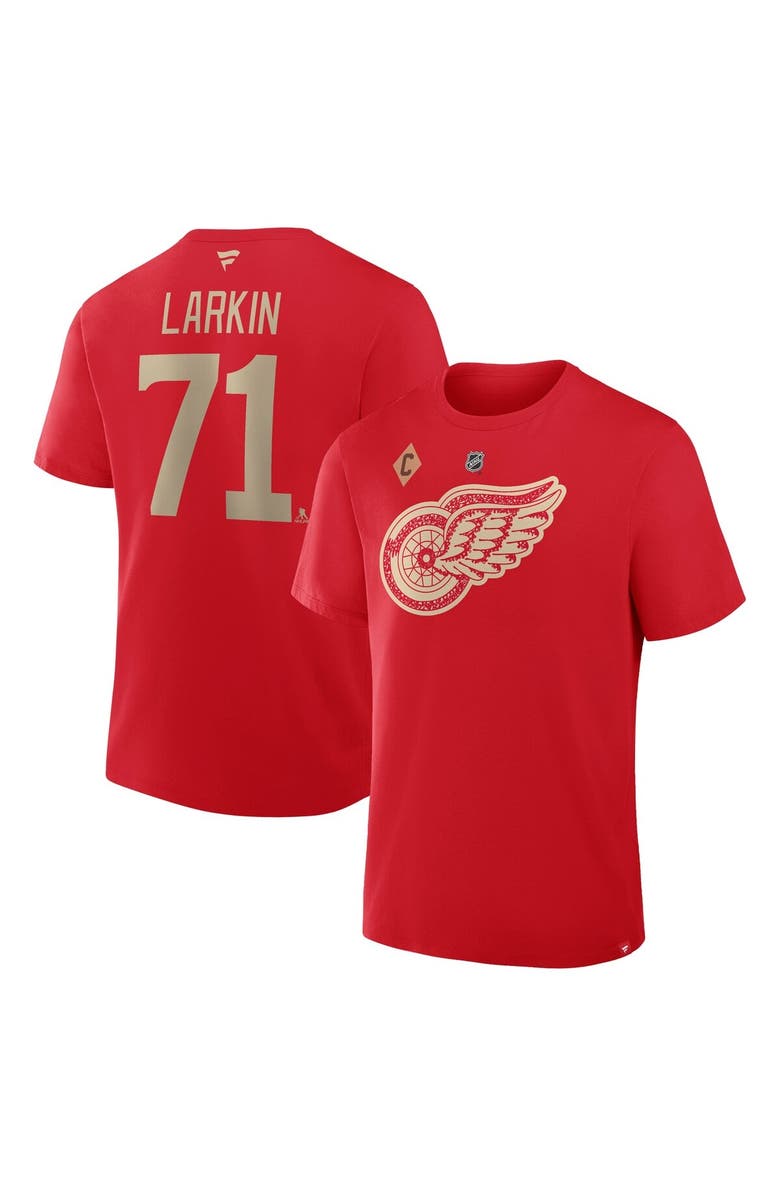 FANATICS Men's Fanatics Dylan Larkin Red Detroit Red Wings Authentic Stack Name & Number T-Shirt, Main, color, Red