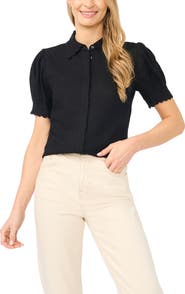 CeCe Scallop Detail Button-Up Shirt