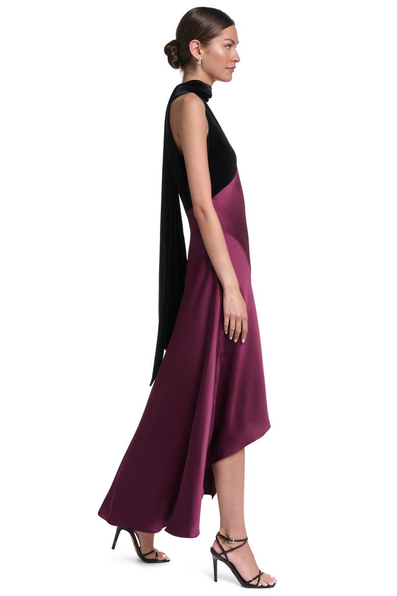 Sleeveless Velvet and Satin V-Neck Scarf Dress, Alternate, color, Cabernet/Black