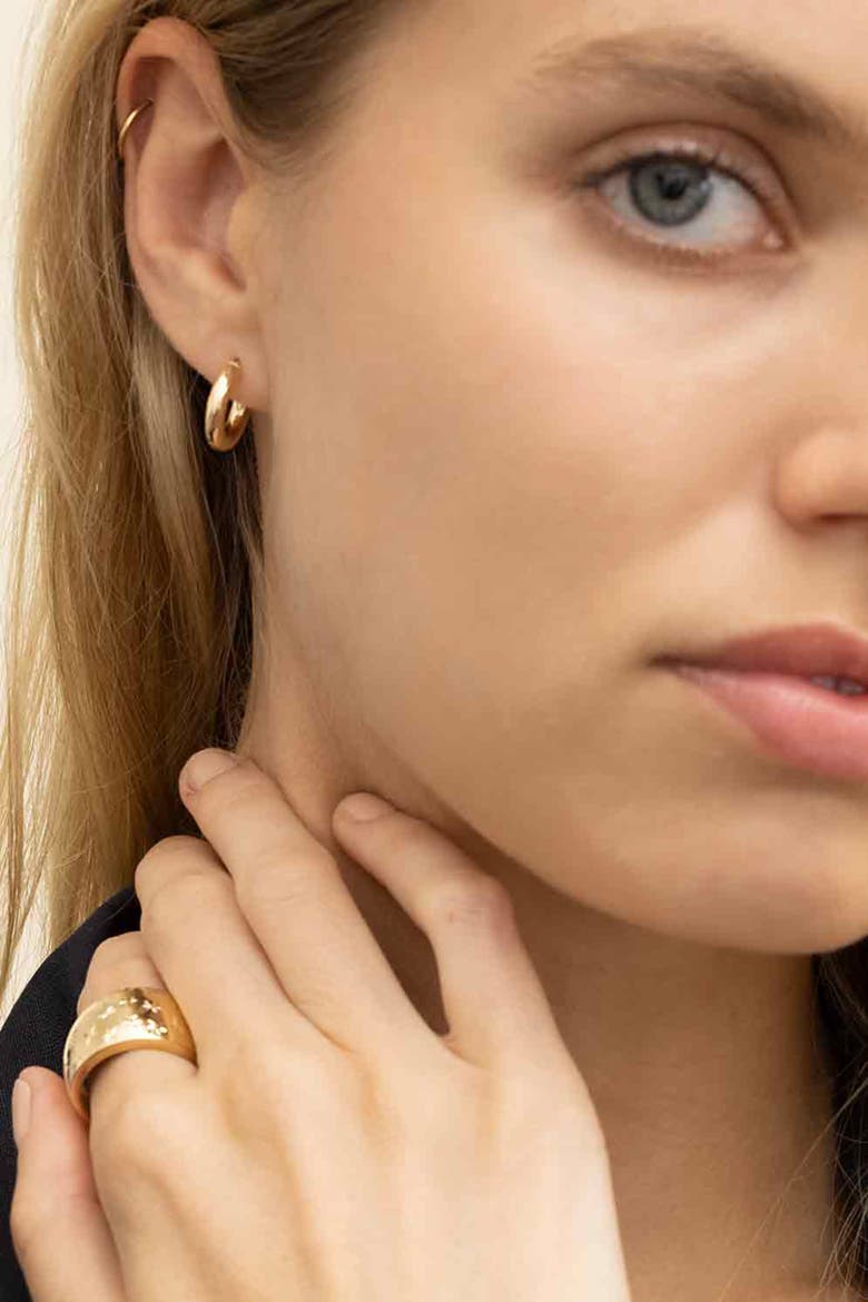 14K Yellow Gold Day and Night Mini Hoops, Alternate, color, Yellow Gold
