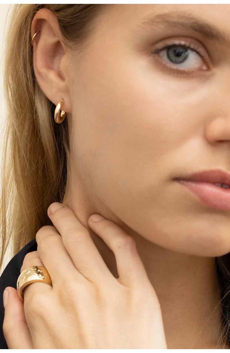 Oradina 14K Yellow Gold Day and Night Mini Hoops, Alternate, color, Yellow Gold