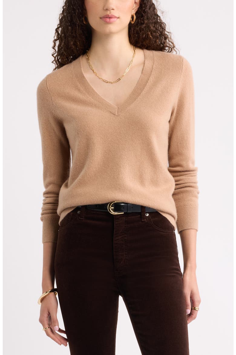 V-Neck Cashmere Sweater, Main, color, TAN FINCH