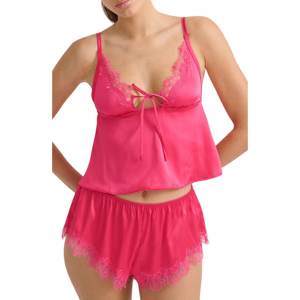 Kat The Label Sorrento Lace Trim Satin Camisole In Pink