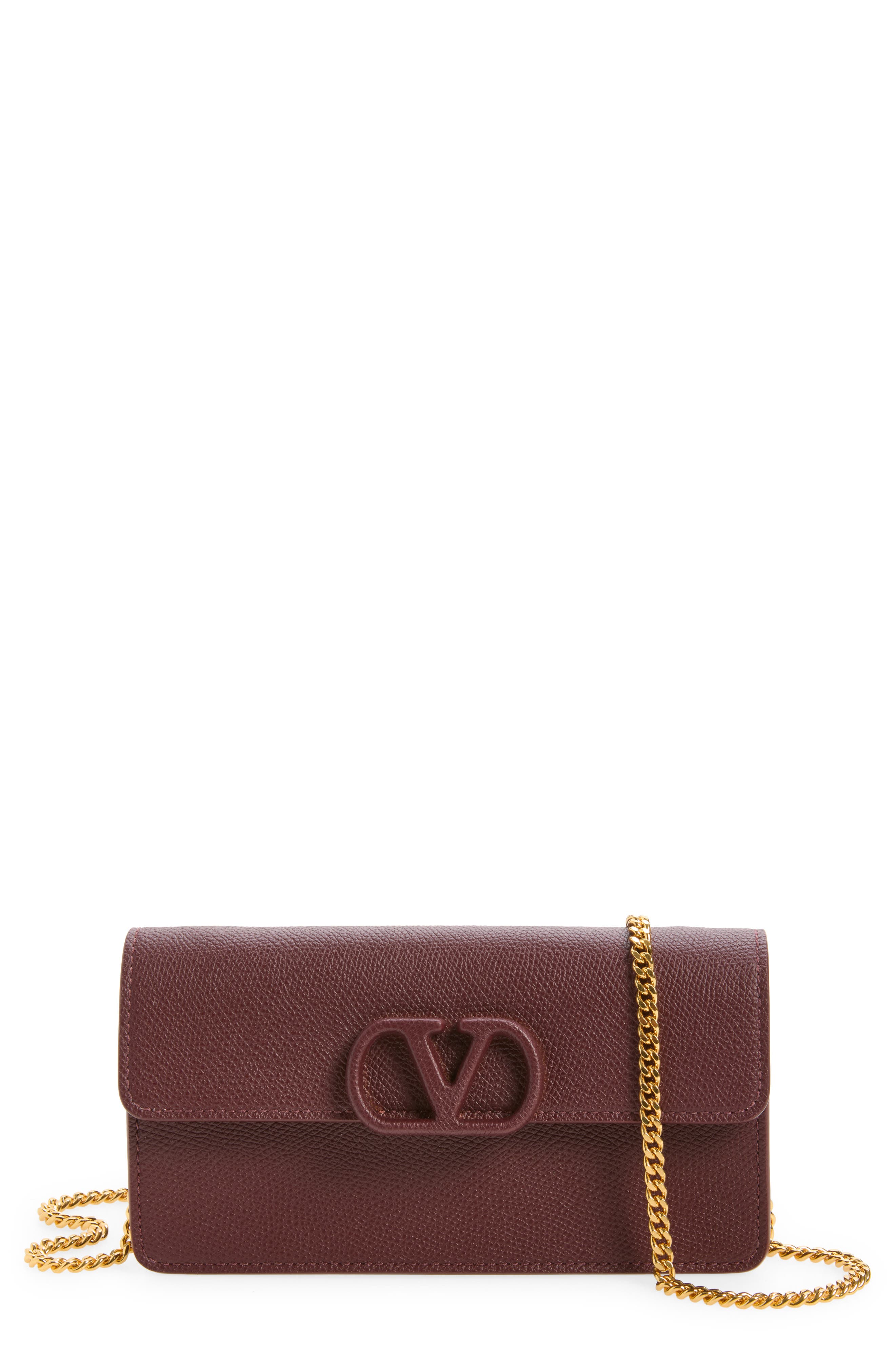 VLOGO Signature Leather Wallet on a Chain, Main, color, MAROON