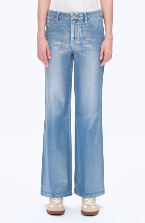 Metallic High Waist Wide Leg Jeans