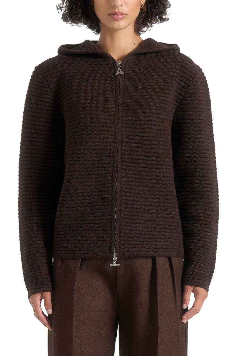 Eden Ribbed Knit Zip Hoodie, Alternate, color, Brown