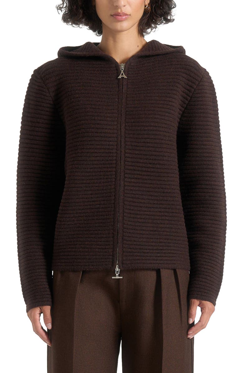 Manière De Voir Eden Ribbed Knit Zip Hoodie, Alternate, color, Brown
