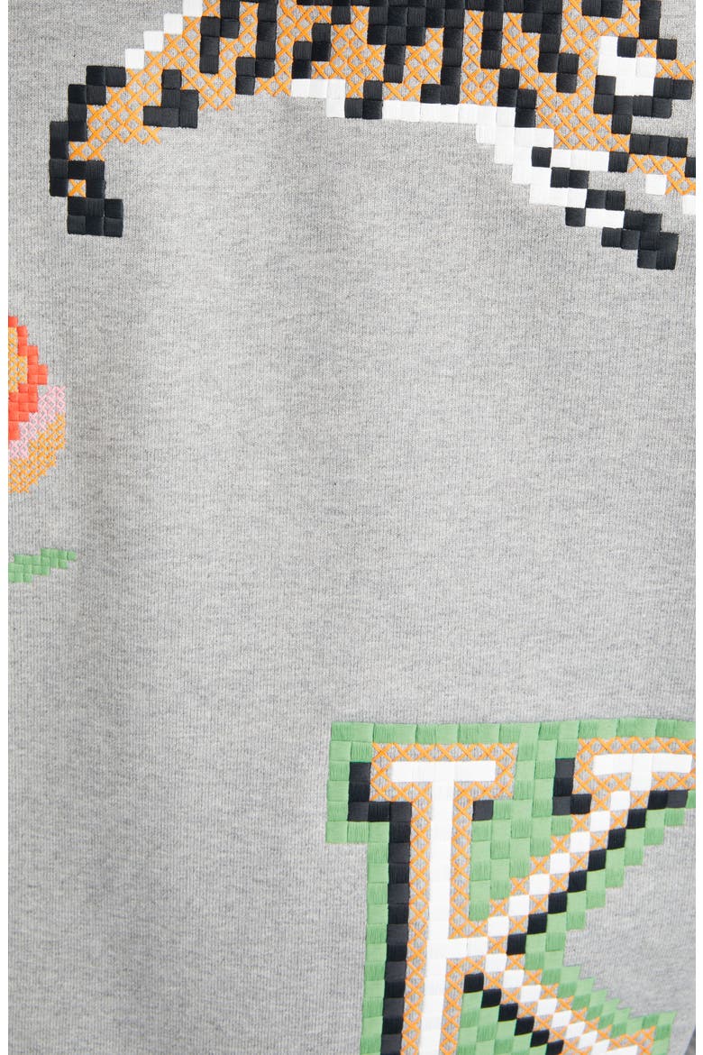 Oversize Embroidered Pixel Stretch Cotton Hoodie, Alternate, color, PEARL GREY