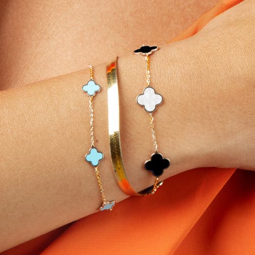 The Lovery Fine Jewelry Small Mother Of Pearl And Onyx Mixed Clover Bracelet