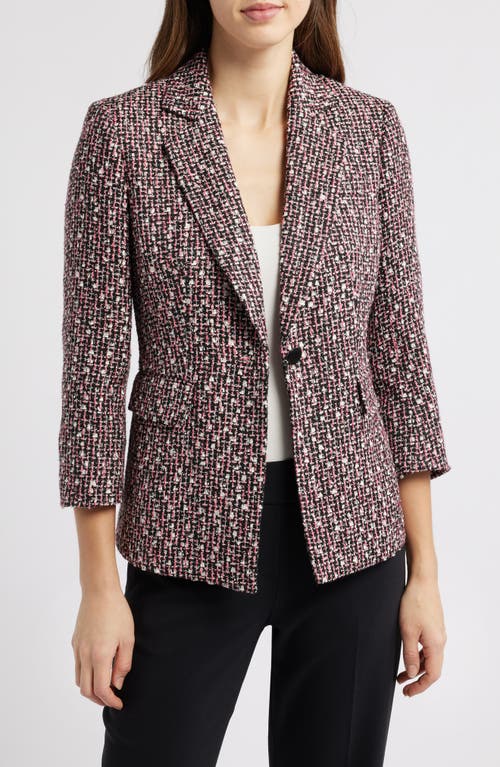 Shop Anne Klein One Button Tweed Blazer In Anne Black Multi