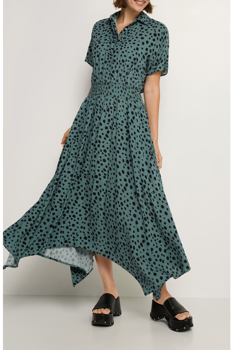 Women's Printed Shirt Collar Dress, Main, color, Jade & Black