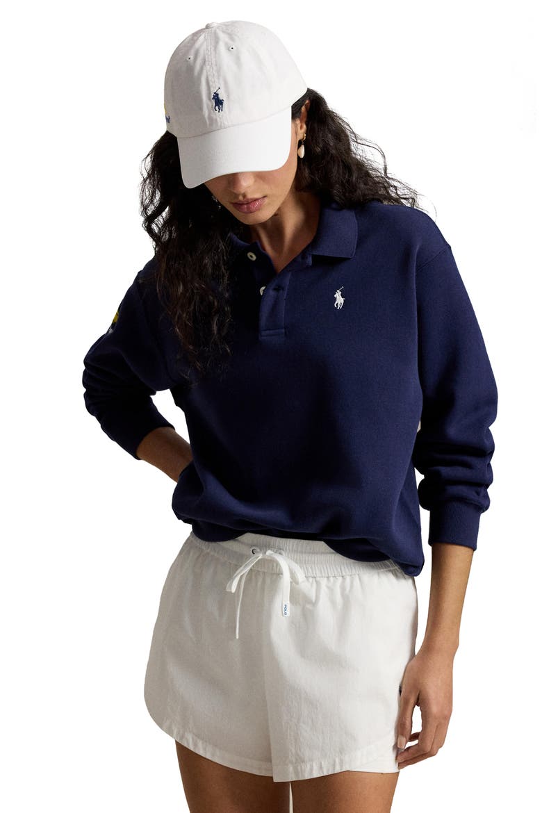 US Open Arctic Fleece Long Sleeve Polo, Main, color, NAVY