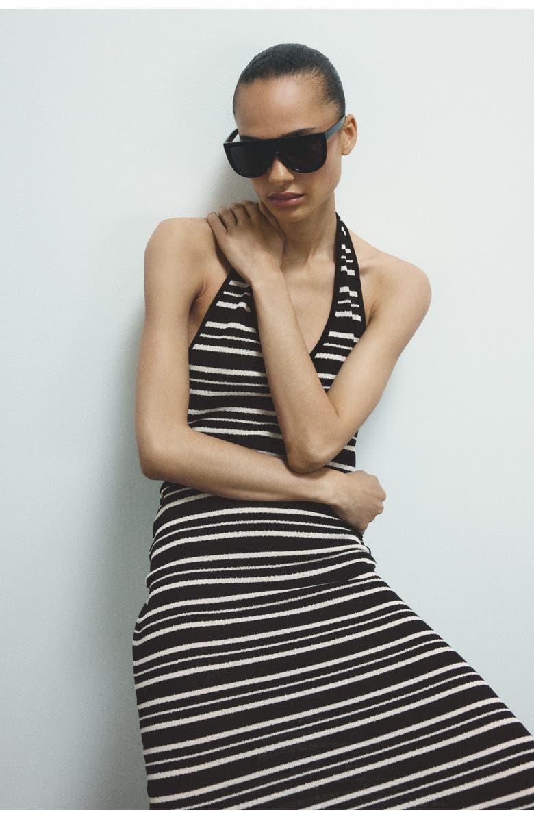 H&M Knitted Halterneck Dress, Alternate, color, Black/Striped
