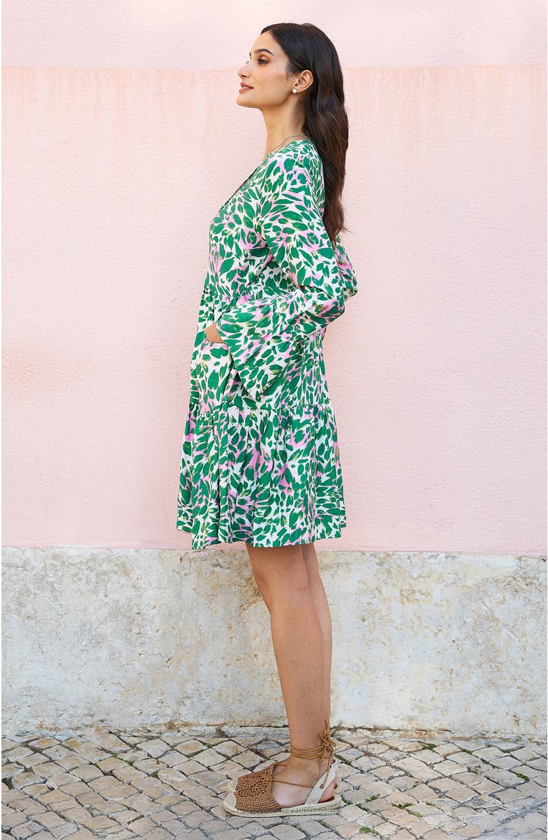 Yumi Ikat Print 3/4 Sleeve Tunic Dress, Alternate, color, Green