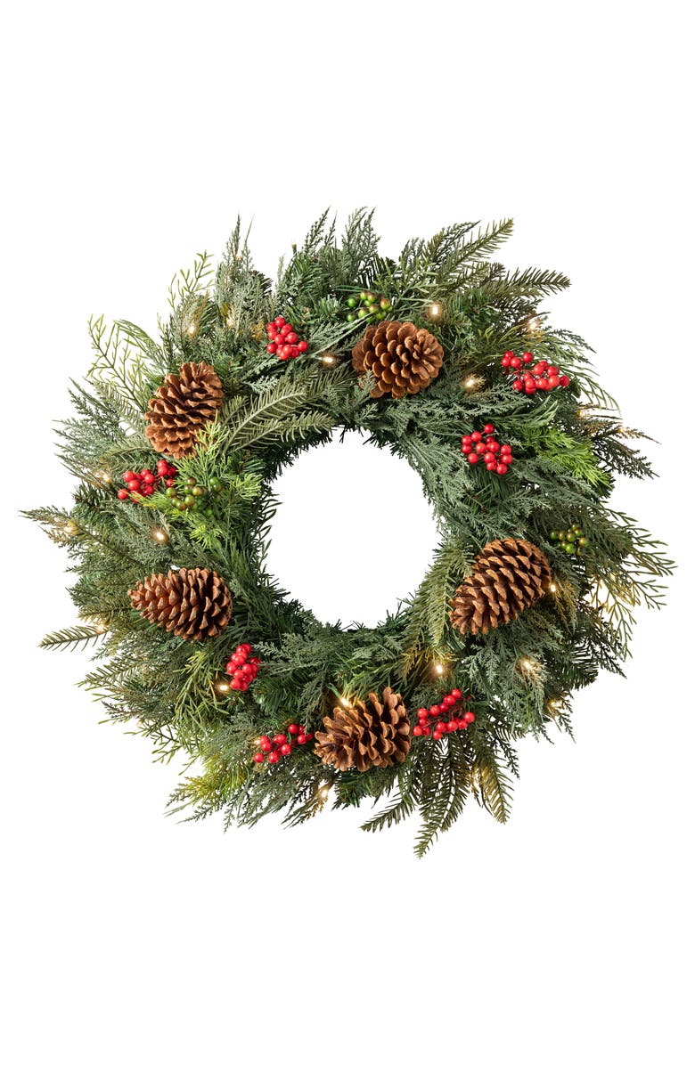 Balsam Hill Outdoor Winter Evergreen Wreath, Main, color,