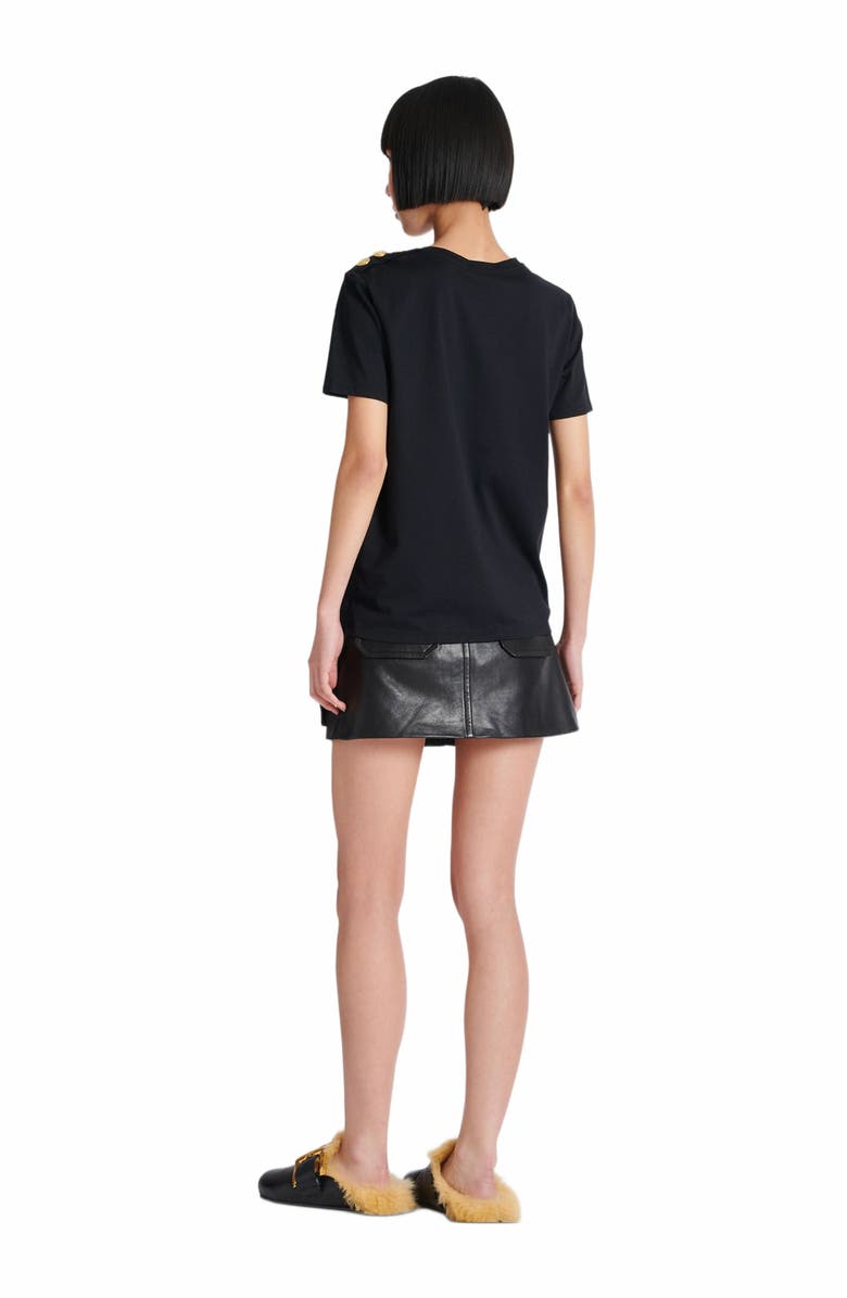 Balmain T-Shirt With Balmain Paris Print With Buttons, Alternate, color, Black