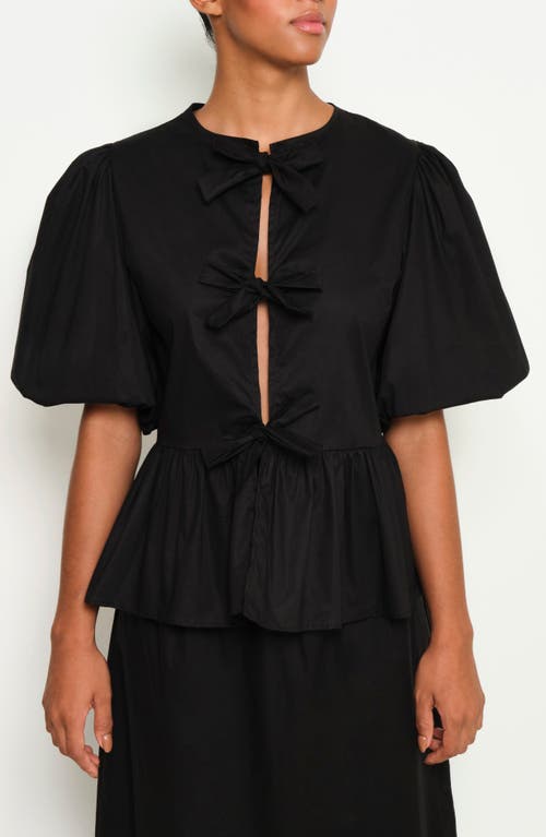 The Lulo Project Orquid Tie Front Stretch Cotton Top In Black