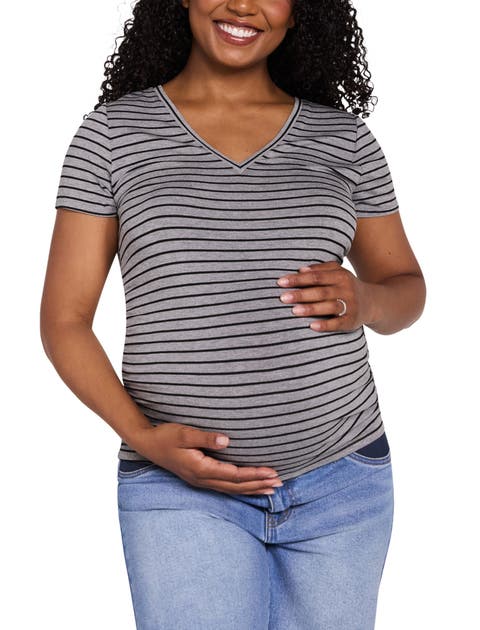 V-Neck Side-Ruched Maternity Short Sleeve Tee