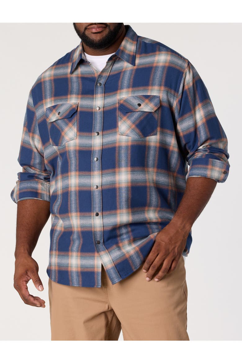 Big & Tall Large Plaid Flannel Sport Shirt V6, Main, color, BLUE ORANGE