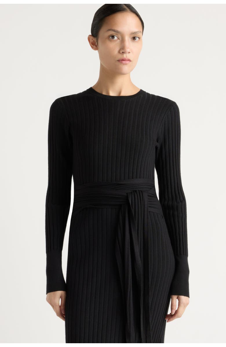 Modern Citizen Carmen Tie-Front Ribbed Dress, Alternate, color, Black